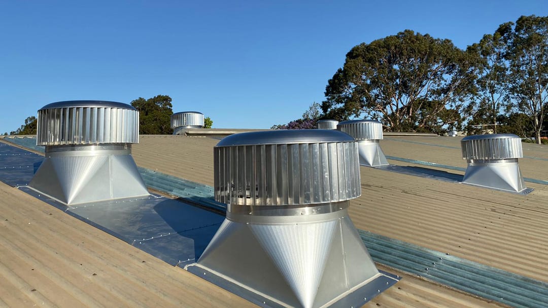 950mm Ampelite Roof Turbine Ventilators Installed on Warehouse Roof
