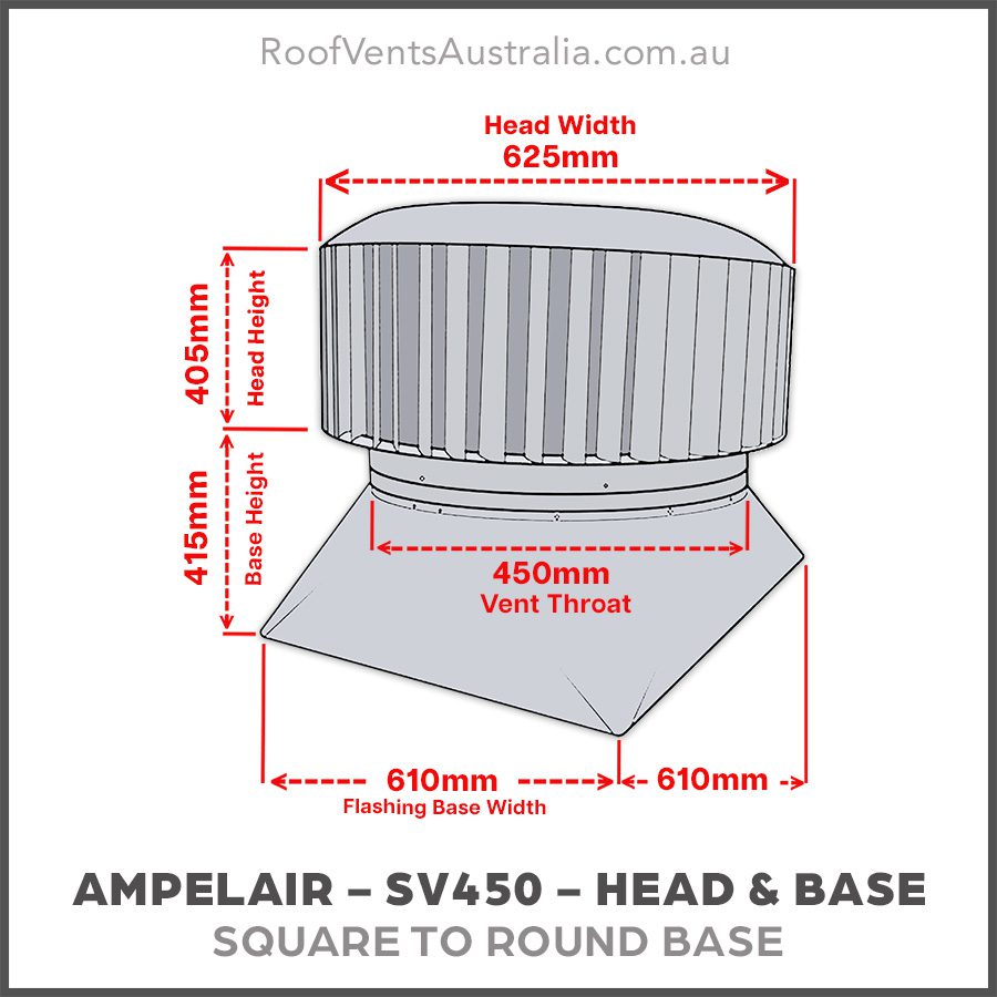 450mm-square to round base commercial roof vent