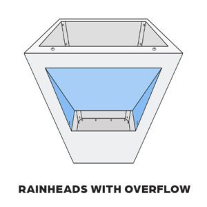 tapered rain head with custom design blind overflow - front view standards size