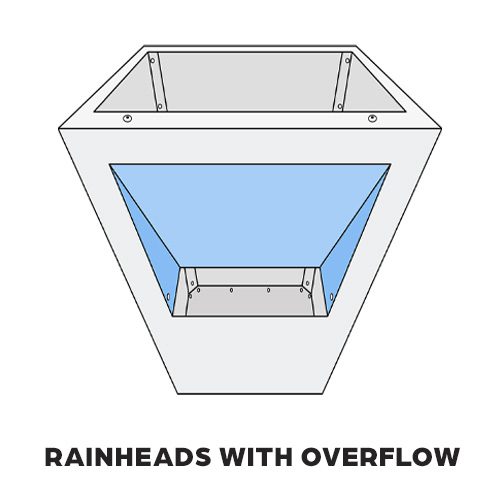 tapered rain head with custom design blind overflow - front view standards size